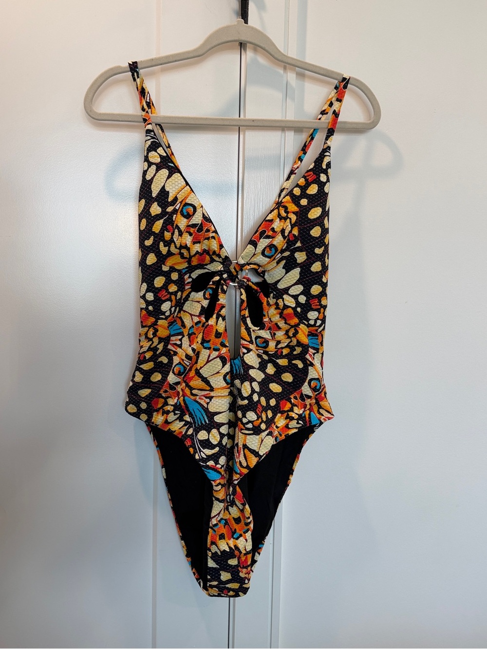 Black Multicolor Abstract One-Piece